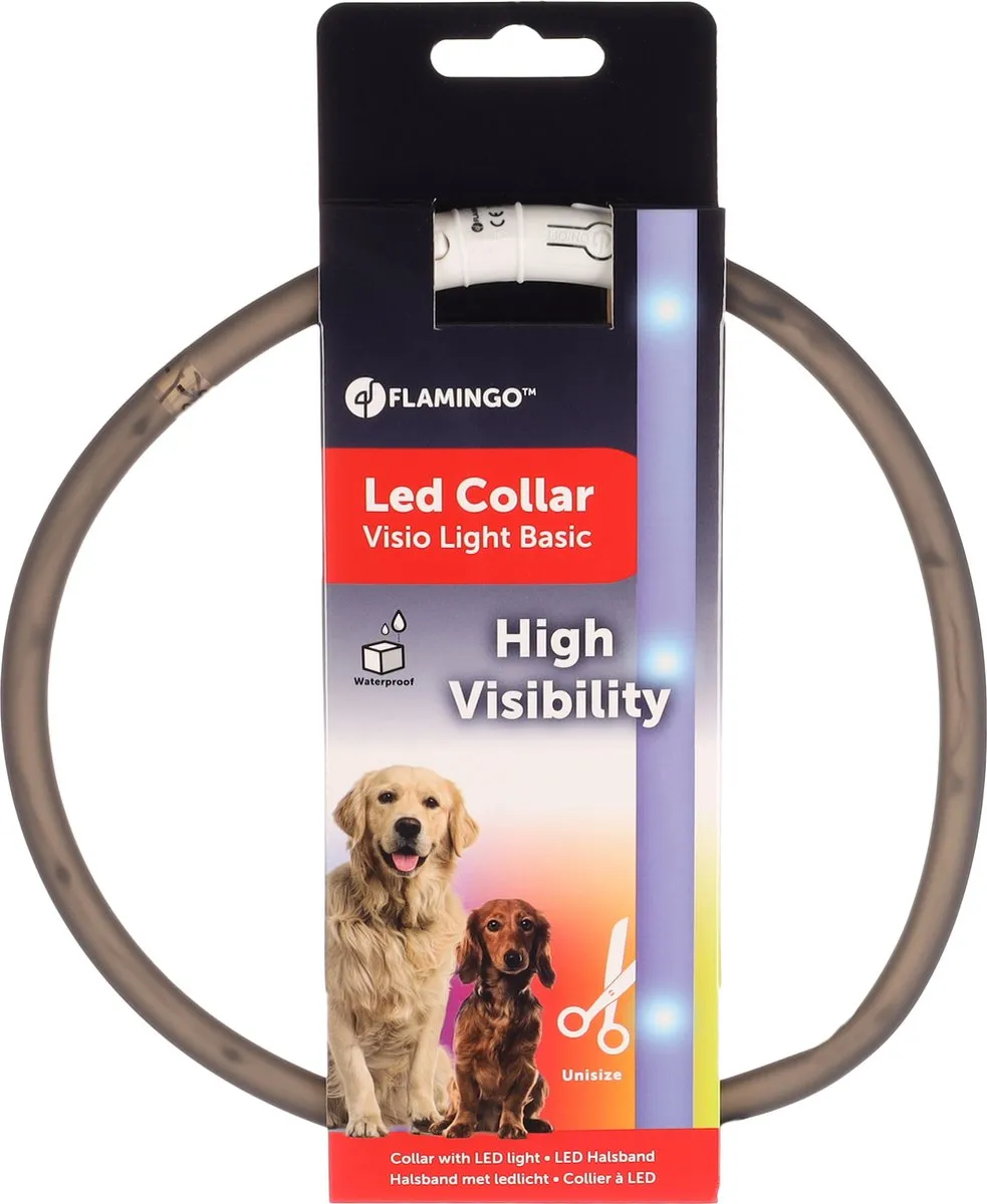 Flamingo Visio Led Halsband - Zwart 20-70cm