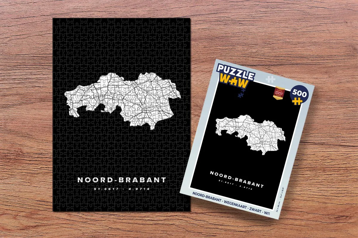 PuzzleWow Noord-Brabant Wegenkaart Legpuzzel 500 Stuks - Multicolor