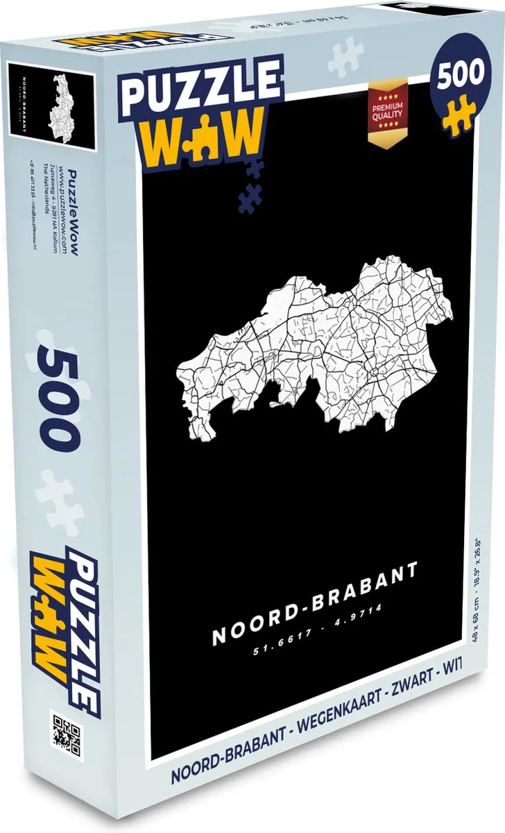 PuzzleWow Noord-Brabant Wegenkaart Legpuzzel 500 Stuks