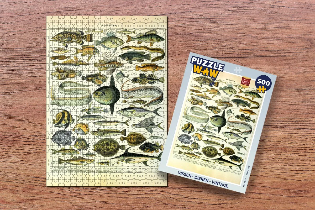 PuzzleWow Adolphe Millot Vintage Vissen Legpuzzel 500 Stuks - Multicolor