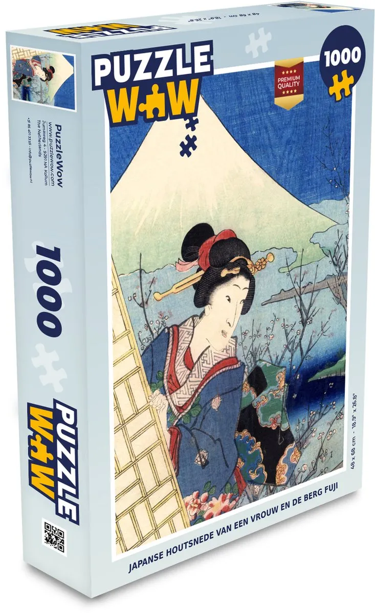 PuzzleWow Legpuzzel Japanse Houtsnede Vrouw & Fuji 1000 Stuks