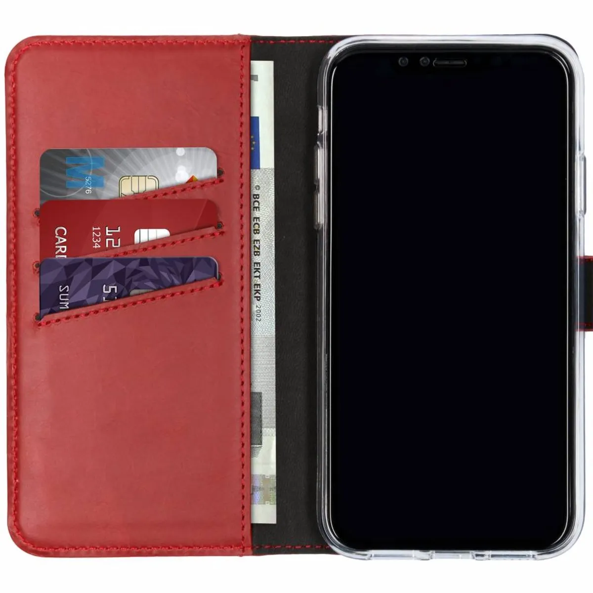 Selencia Hoesje iPhone XR Echt Lederen Bookcase - Rood - 3 Pasjes