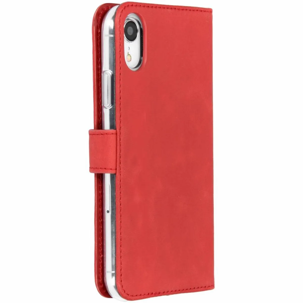 Selencia Hoesje iPhone XR Echt Lederen Bookcase - Rood - 3 Pasjes
