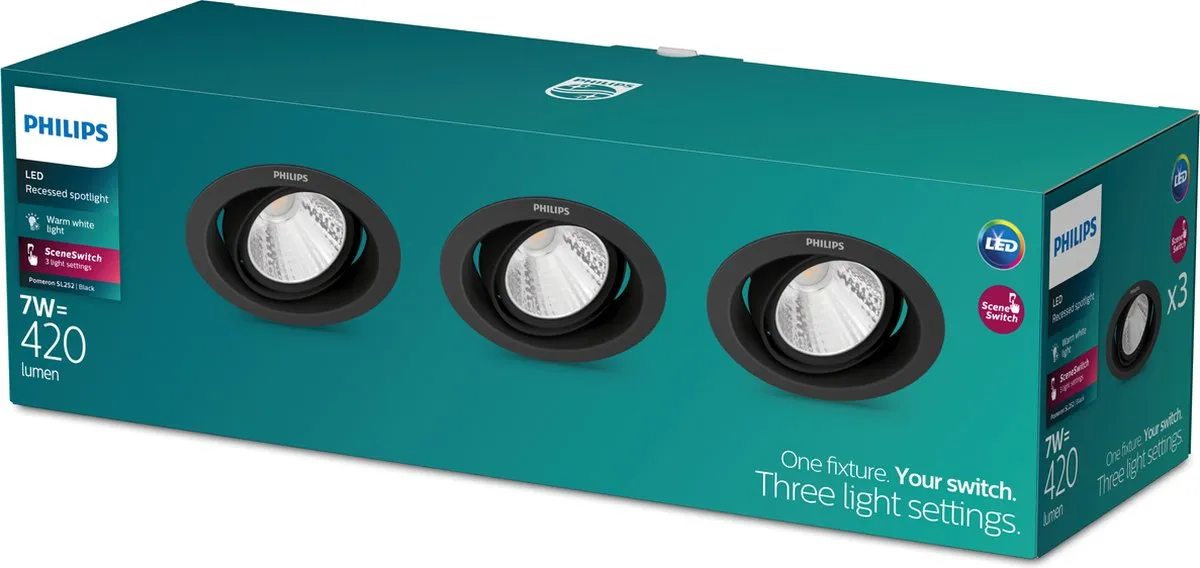 Philips Pomeron Inbouwspot 7W Warmwit - 3 Stuks