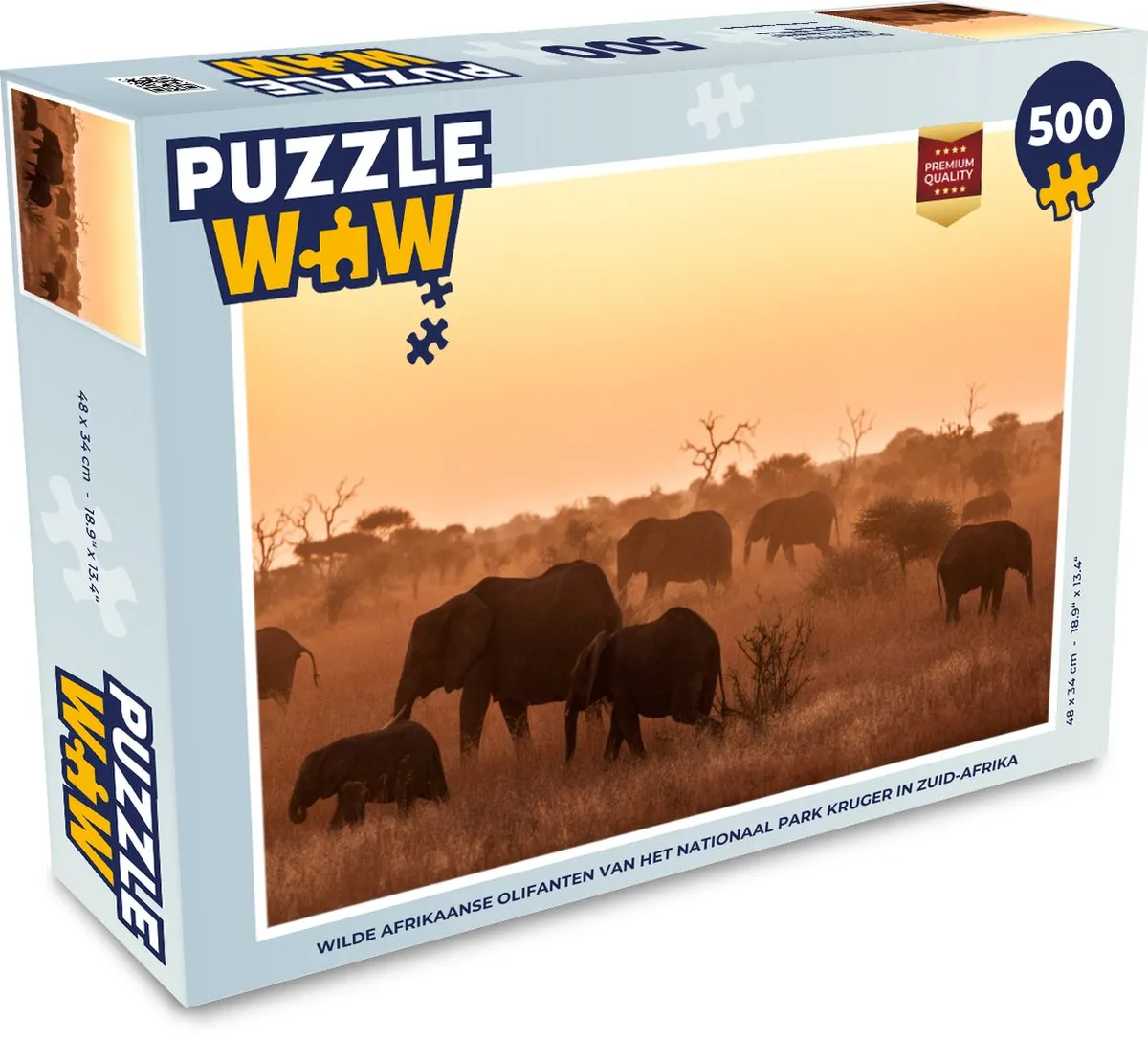 PuzzleWow Wilde Afrikaanse Olifanten Legpuzzel 500 Stuks - Multicolor