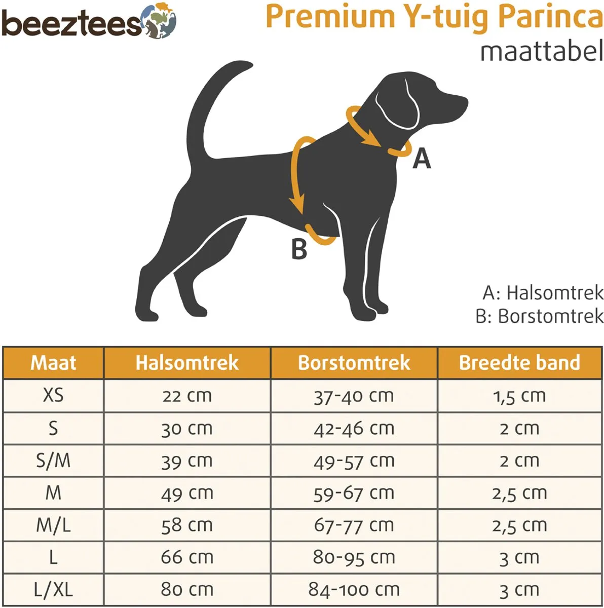Beeztees Parinca Y-Tuig - Hondentuig Nylon Zwart - 81-100 cm x 30 mm