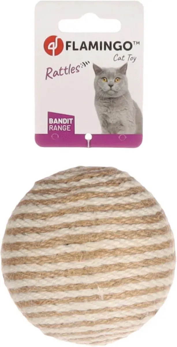 Flamingo Bal Met Ratel Floris - Kattenspeelgoed Ø9.5cm