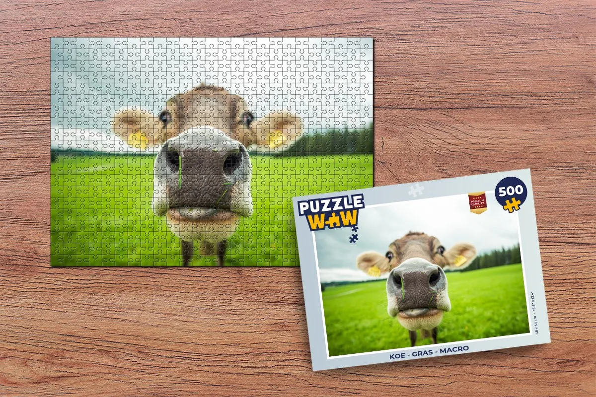 PuzzleWow Koe Dieren Gras Legpuzzel 500 Stuks - Multicolor