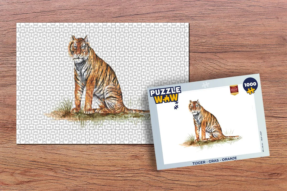 PuzzleWow Tijger Gras Legpuzzel 1000 Stuks - Multicolor