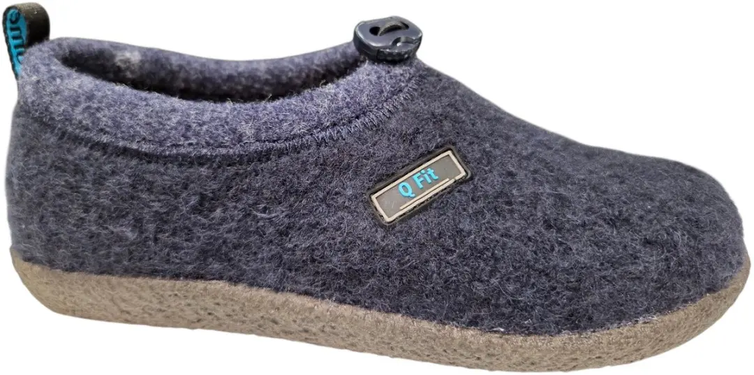 Q Fit Cato Blauwe Wollen Gesloten Dames Pantoffels