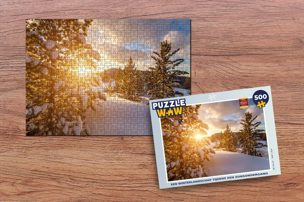 PuzzleWow Winterlandschap Zonsondergang Legpuzzel 500 Stuks - Multicolor