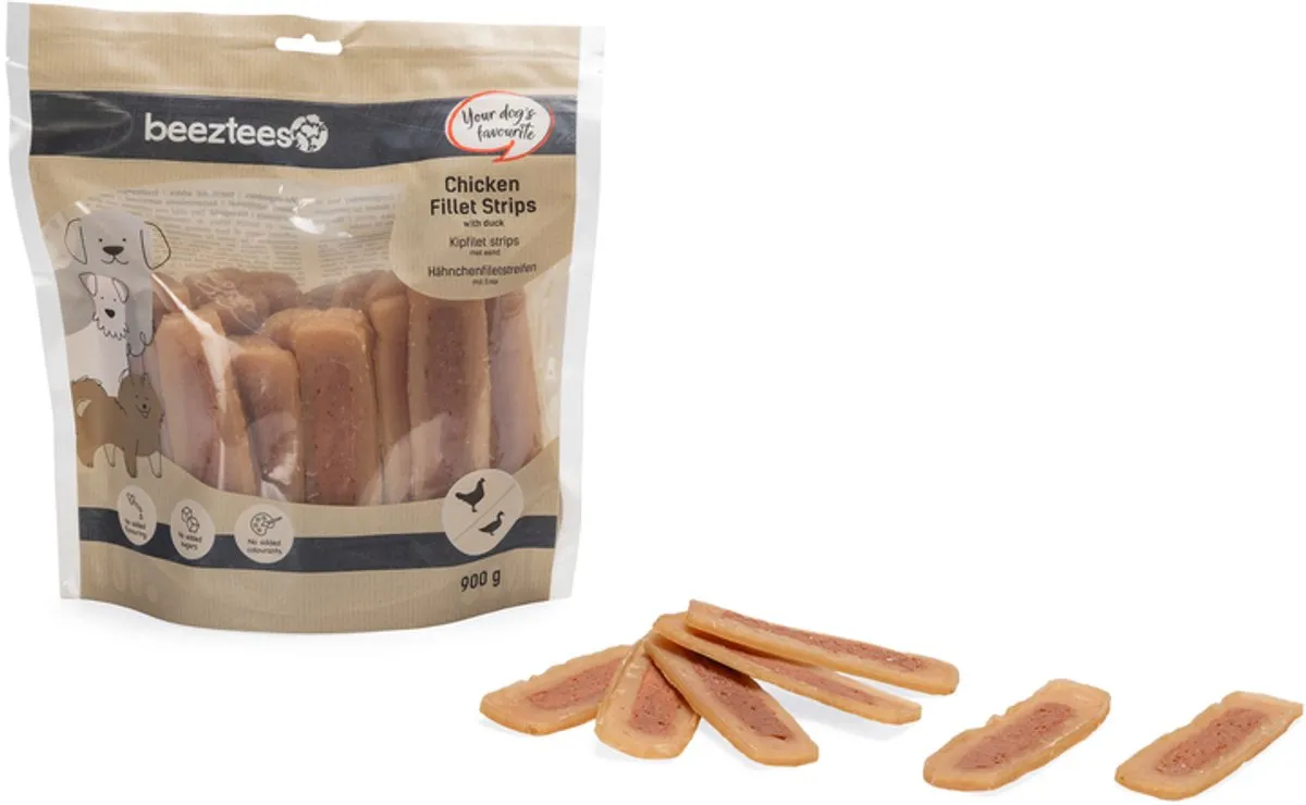 Beeztees Kipfilet Strips met Eend Hondensnack 900g
