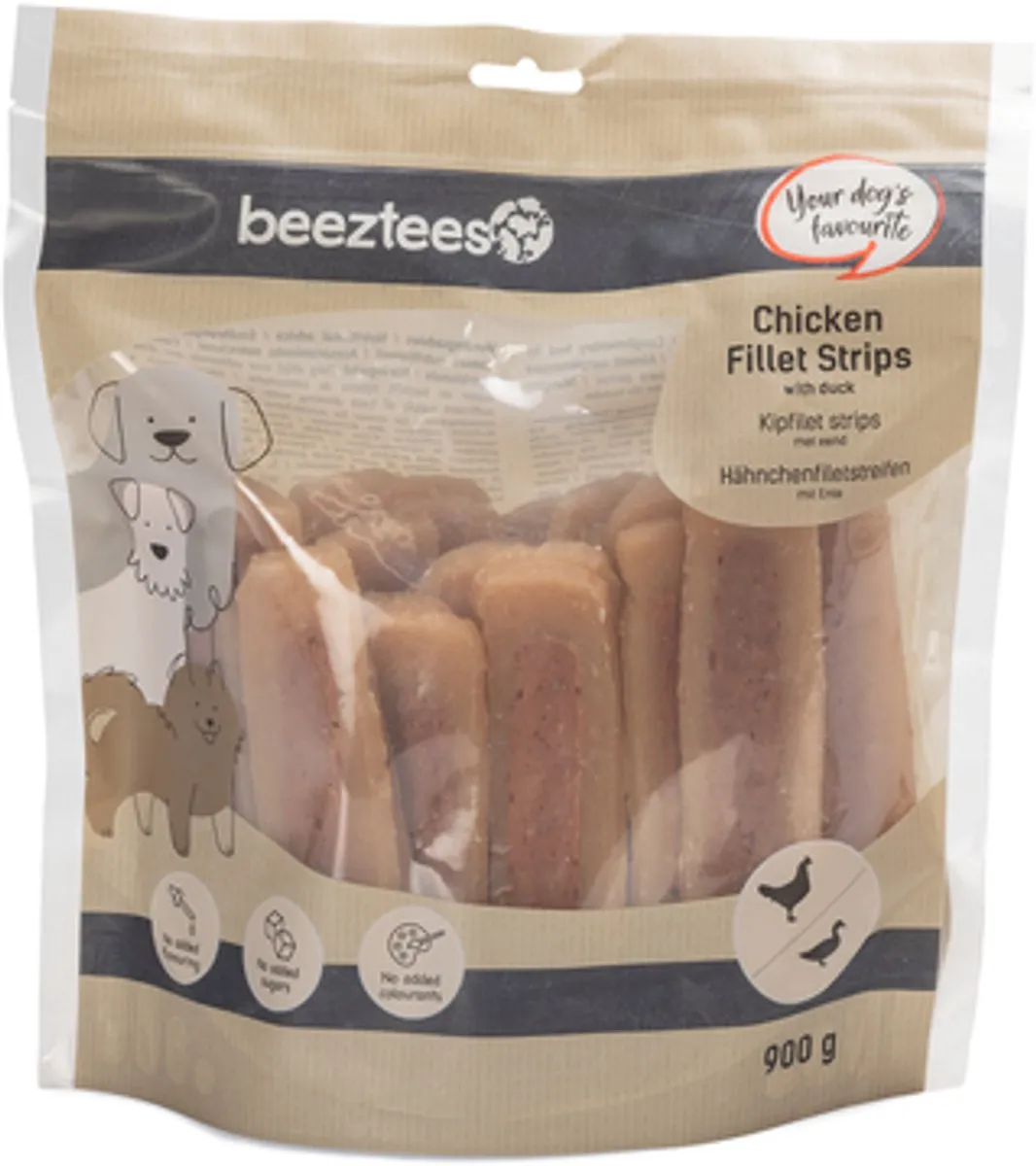Beeztees Kipfilet Strips met Eend Hondensnack 900g