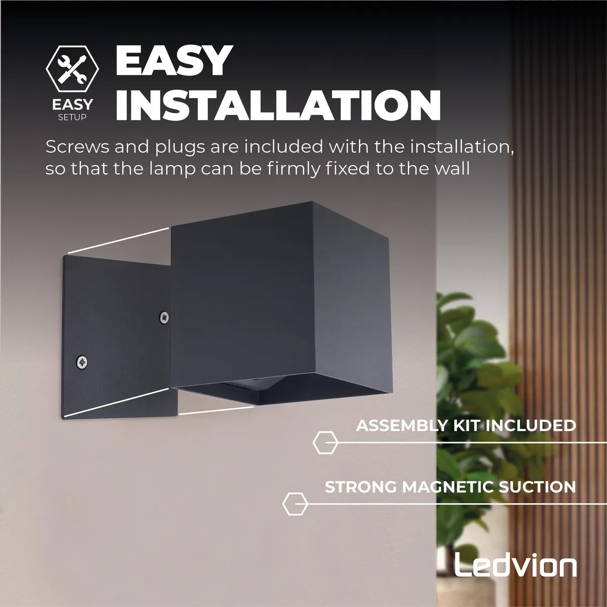 LEDVION 4x USB Oplaadbare Wandlamp Sensor 4400mAh Antraciet - IP44