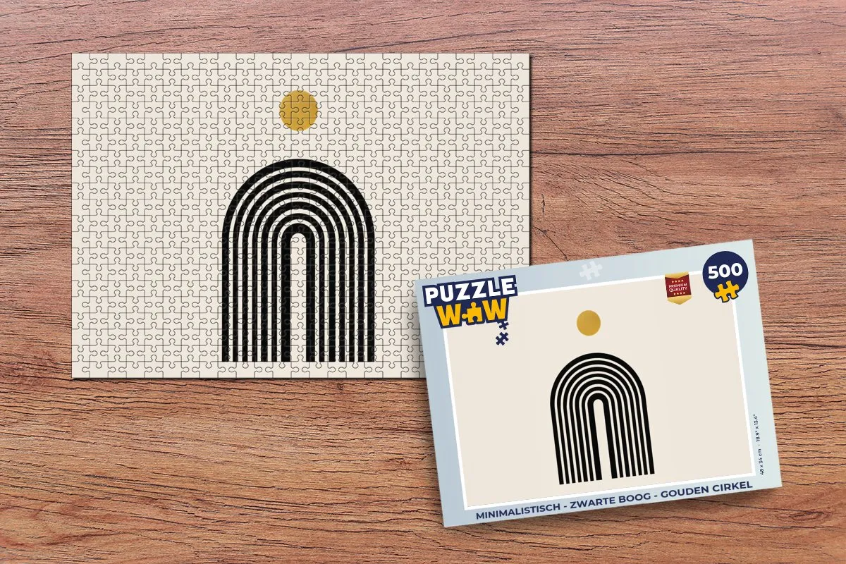 PuzzleWow Minimalistisch Legpuzzel 500 Stuks - Boog/Zwarte & Gouden Cirkel - MPN 8721406857402