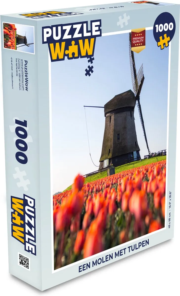 PuzzleWow Legpuzzel Een molen met tulpen 1000 Stuks