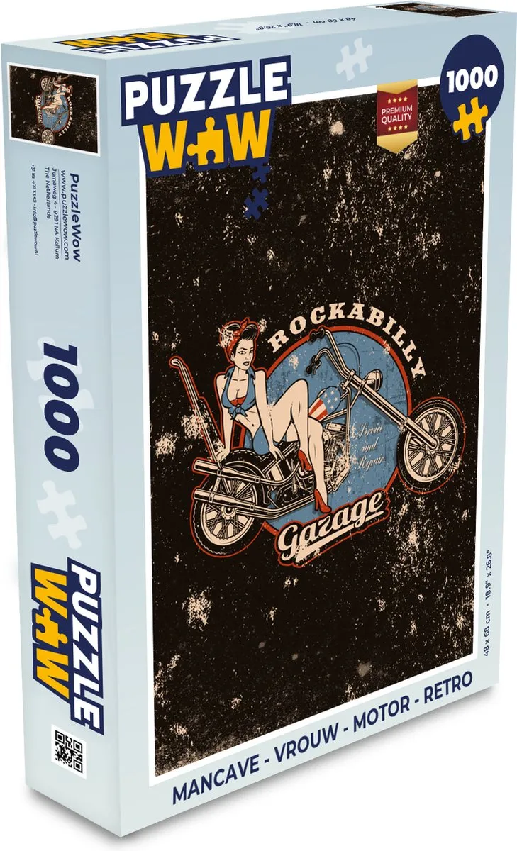 PuzzleWow Mancave Motor Retro Legpuzzel 1000 Stuks - Multicolor