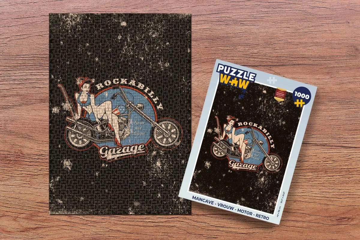 PuzzleWow Mancave Motor Retro Legpuzzel 1000 Stuks - Multicolor