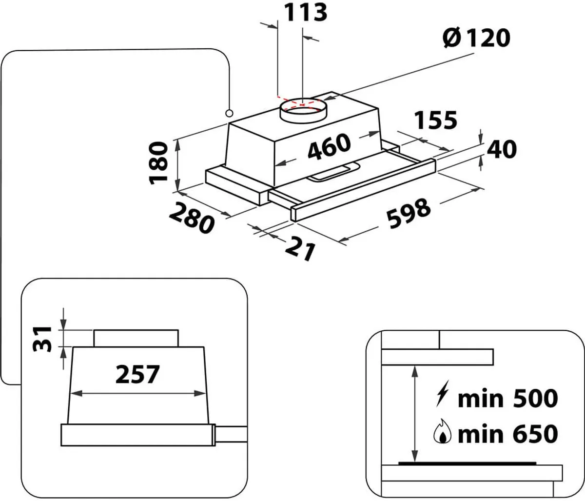 Whirlpool geïntegreerde Afzuigkap - AKR 749/1 NB