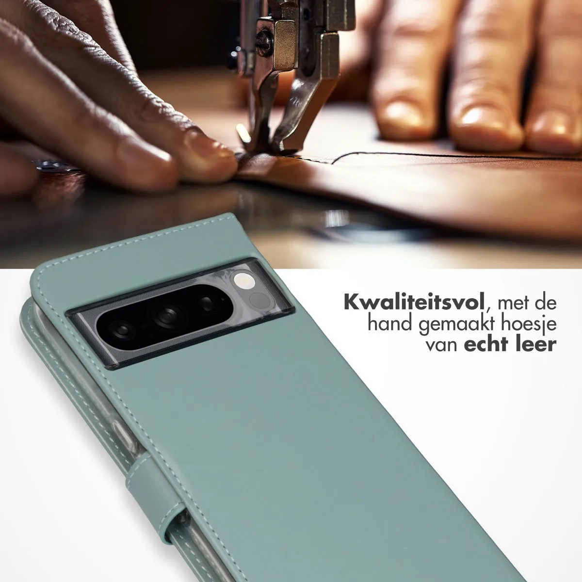 Selencia Hoesje Google Pixel 8 Pro - Echt Lederen Bookcase Lichtblauw - afbeelding 2 van 6