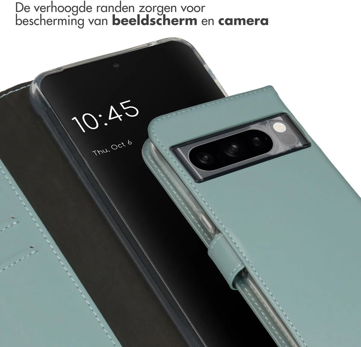 Selencia Hoesje Google Pixel 8 Pro - Echt Lederen Bookcase Lichtblauw - afbeelding 4 van 6
