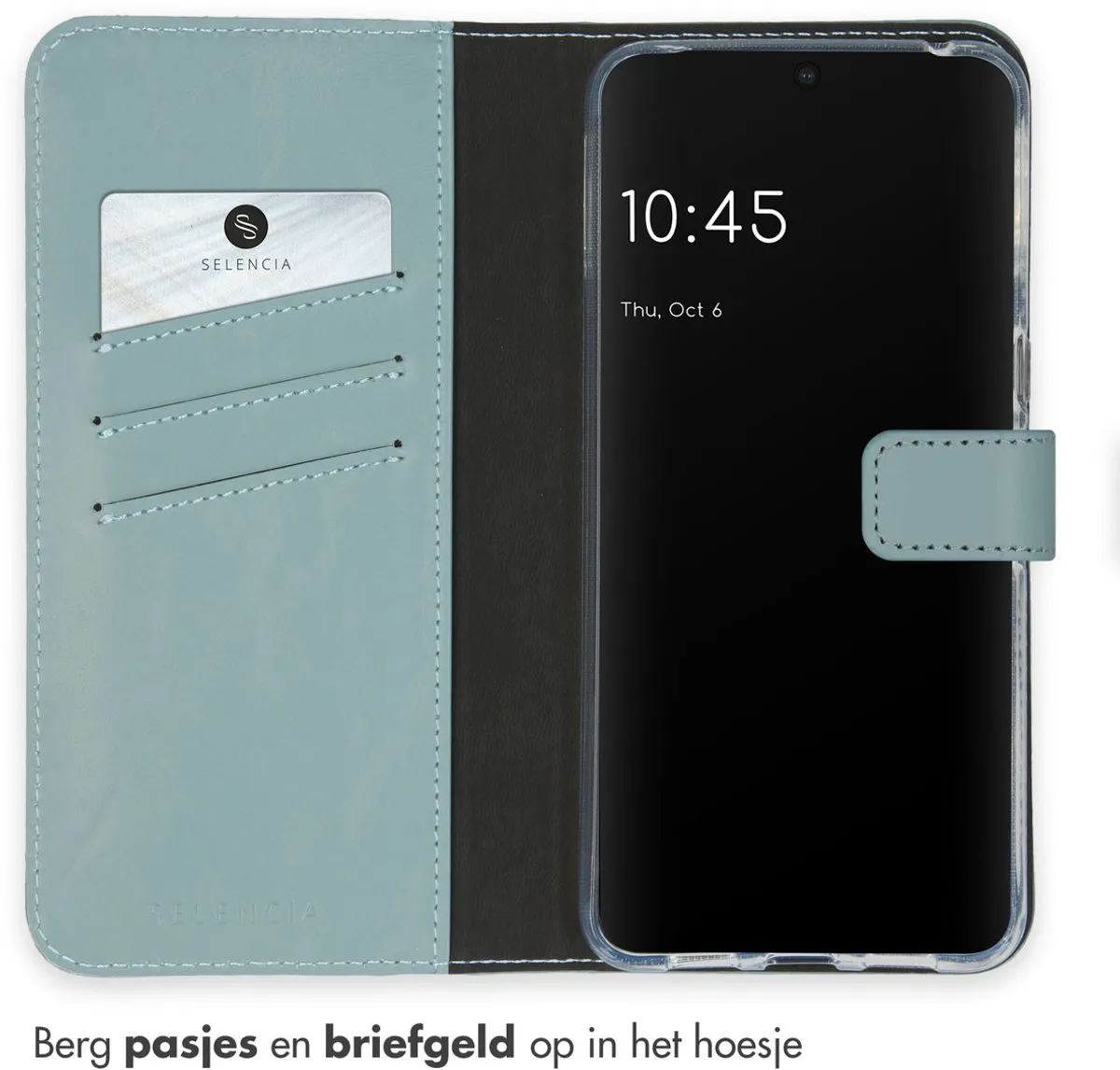 Selencia Hoesje Google Pixel 8 Pro - Echt Lederen Bookcase Lichtblauw - afbeelding 3 van 6