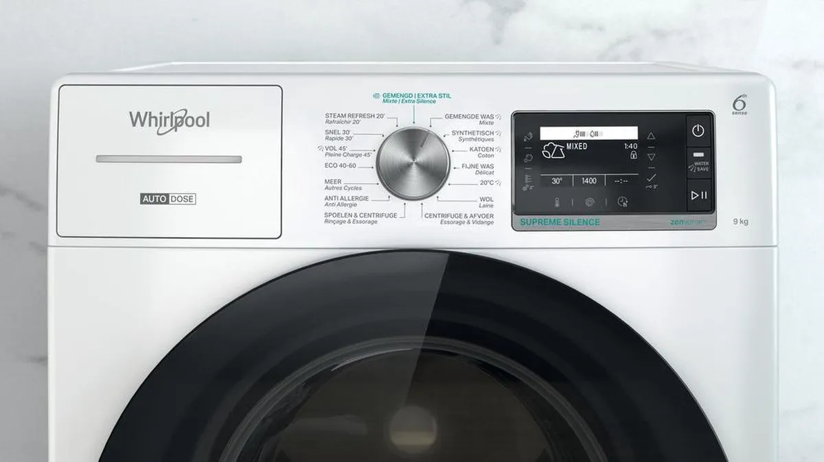 Whirlpool W8 W946WB BE Wasmachine 9kg 1351 RPM - Wit - afbeelding 6 van 6
