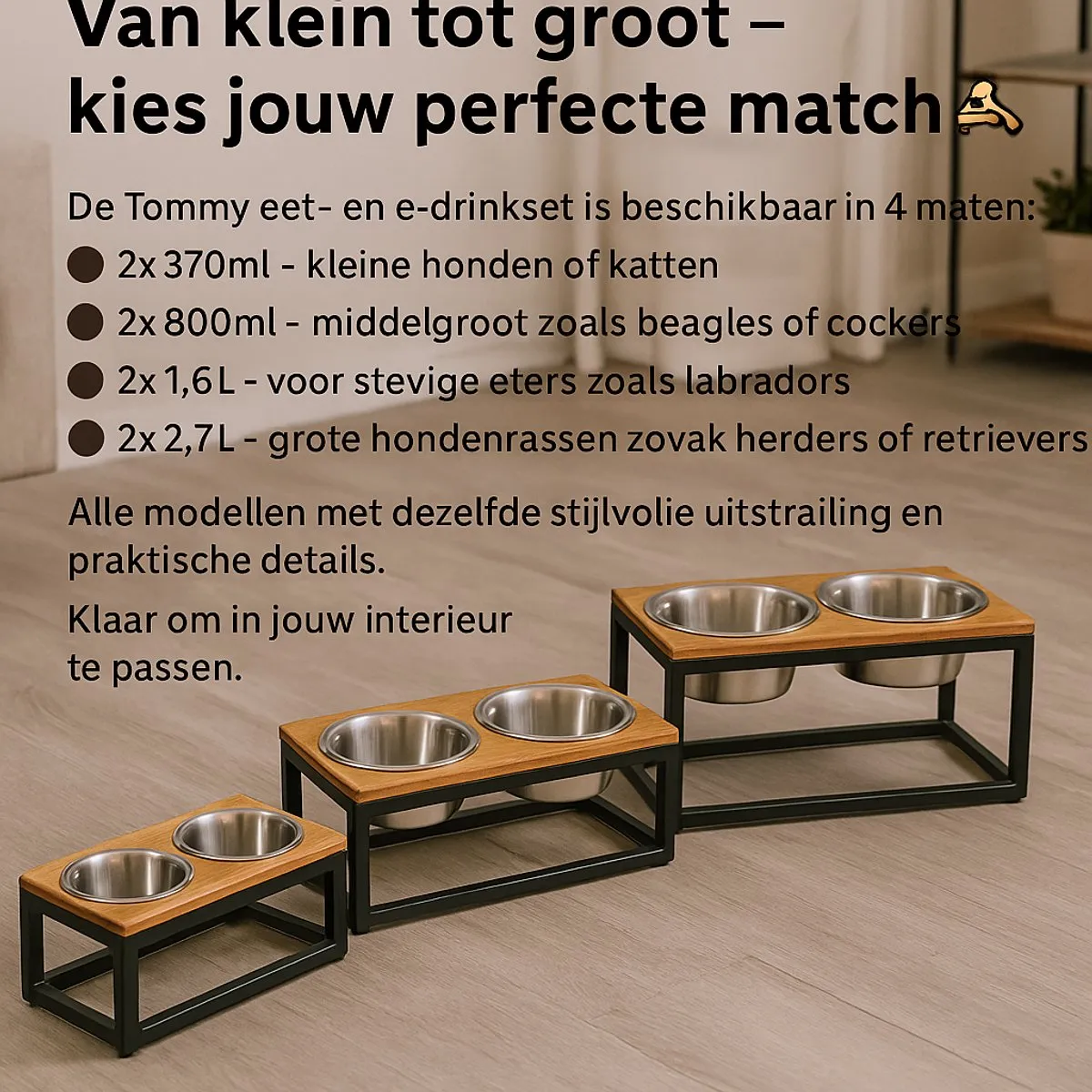 Flamingo Tommy Duo Dinner Voerbakken - 2x800ml - Zwart
