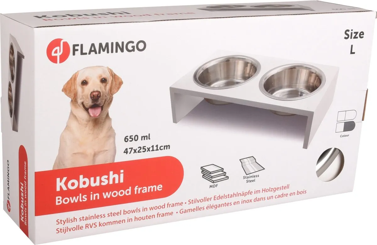 Flamingo Kobushi Twin Voerbak - Wit - 2x650ml - afbeelding 3 van 5