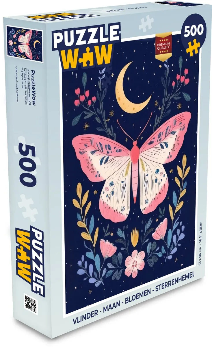 PuzzleWow Vlinder Maan Bloemen Sterrenhemel Legpuzzel 500 Stuks