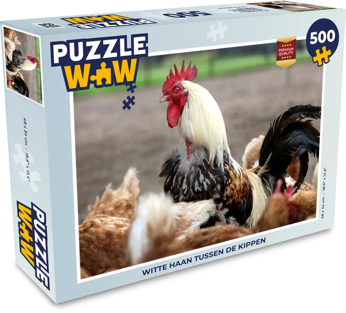 PuzzleWow Legpuzzel Witte haan tussen de kippen 500 Stuks - Multicolor