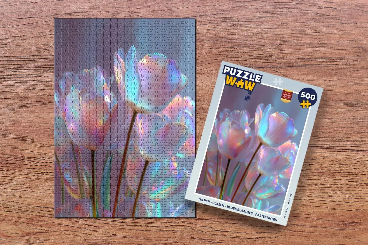 PuzzleWow Tulpen Glazen Legpuzzel 500 Stuks - Pasteltinten
