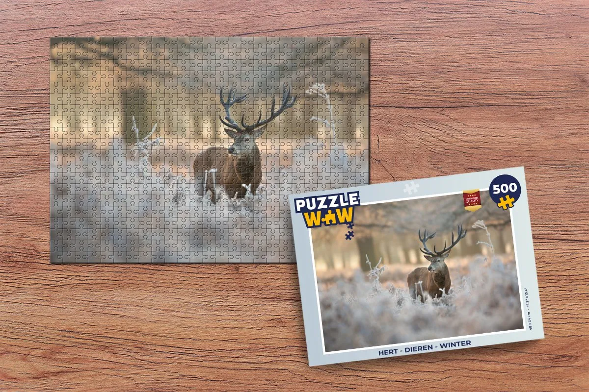 PuzzleWow Hert Dieren Winter Legpuzzel 500 Stuks - Multicolor