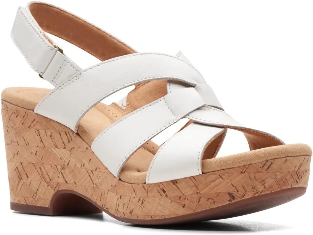 Clarks Giselle Beach Wedge Sandalen Dames Wit Leer
