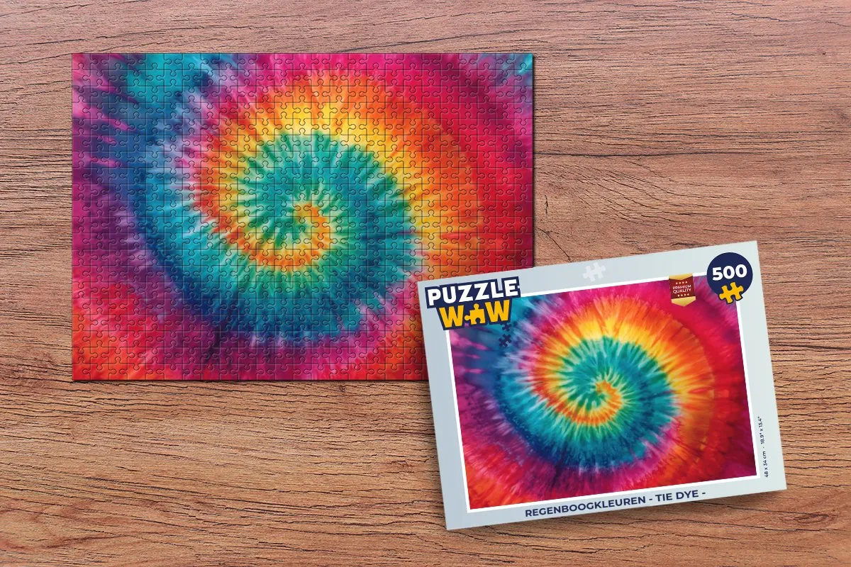 PuzzleWow Regenboogkleuren Tie Dye Legpuzzel 500 Stuks - MPN 8721406856559
