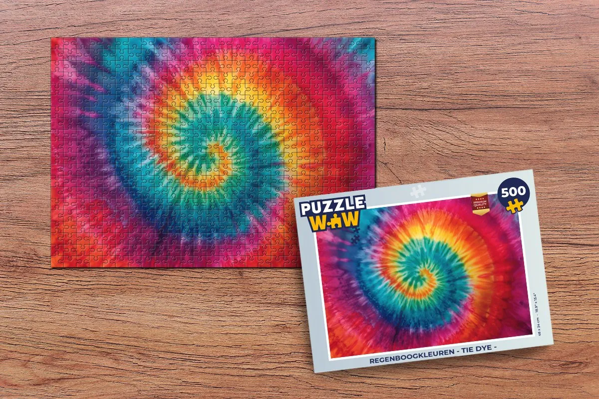 PuzzleWow Regenboogkleuren Tie Dye Legpuzzel 500 Stuks - MPN 8721406856559