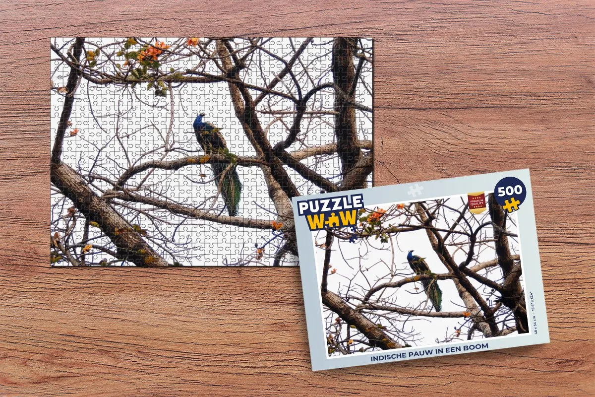 PuzzleWow Indische Pauw in een Boom Legpuzzel 500 Stuks - Multicolor