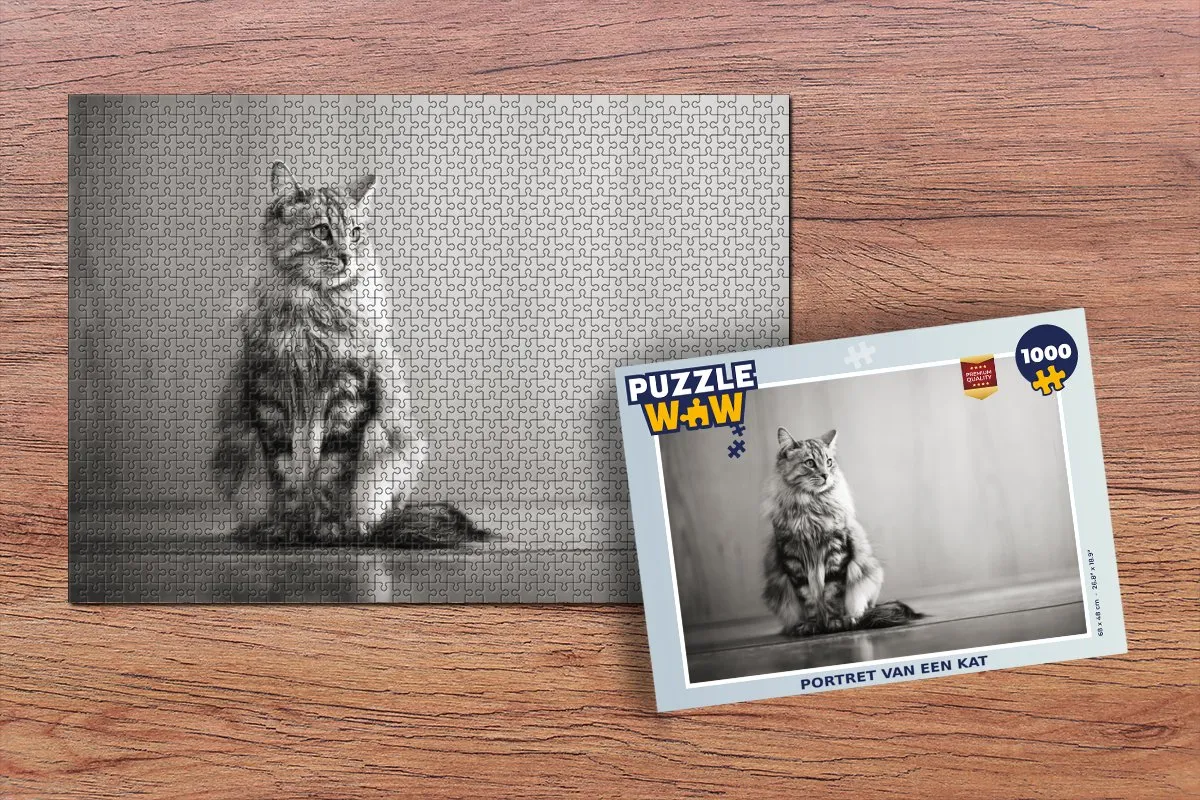 PuzzleWow Legpuzzel Portret van een kat 1000 Stuks - Multicolor