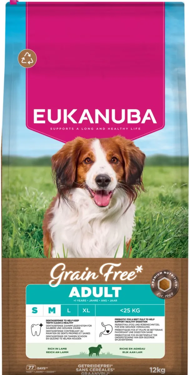 Eukanuba Grain Free Adult Small/Medium Lam Voer 12kg