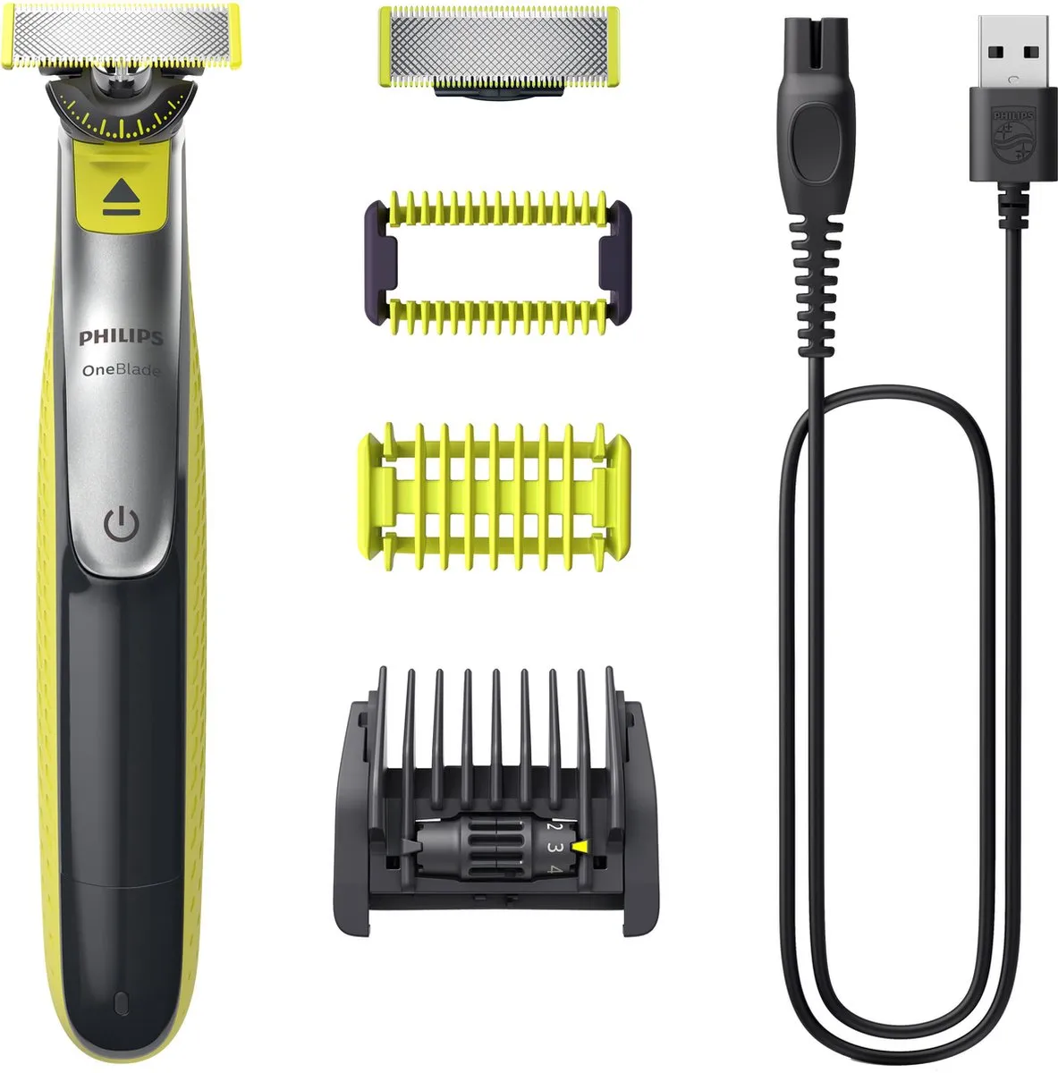 Philips OneBlade QP2834/20 Trimmer Face+Body - 3 Opzetstukken - Grijs/Limoen