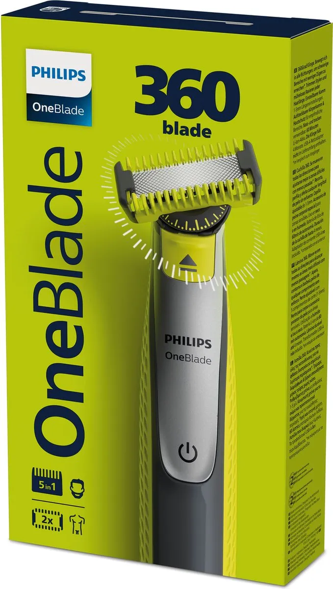 Philips OneBlade QP2834/20 Trimmer Face+Body - 3 Opzetstukken - Grijs/Limoen