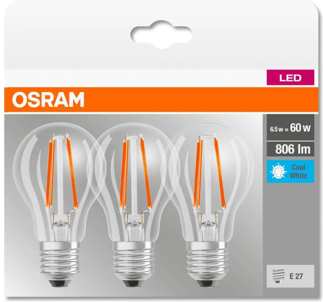 Osram LED Retrofit Classic A 60 6.5W E27 Koelwit - 3 Stuks - afbeelding 5 van 6