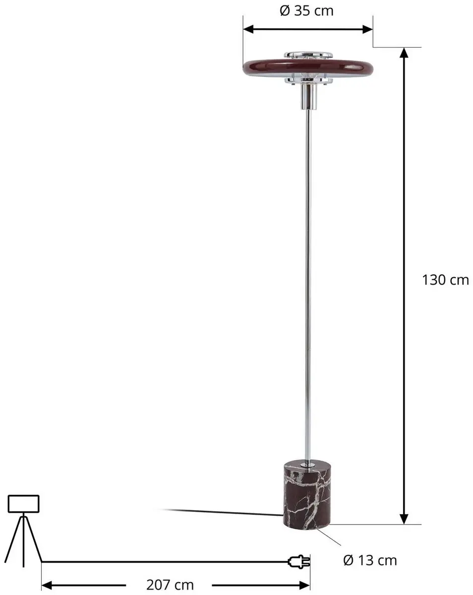 Lindby Branford vloerlamp - Bordeauxrood - afbeelding 2 van 6