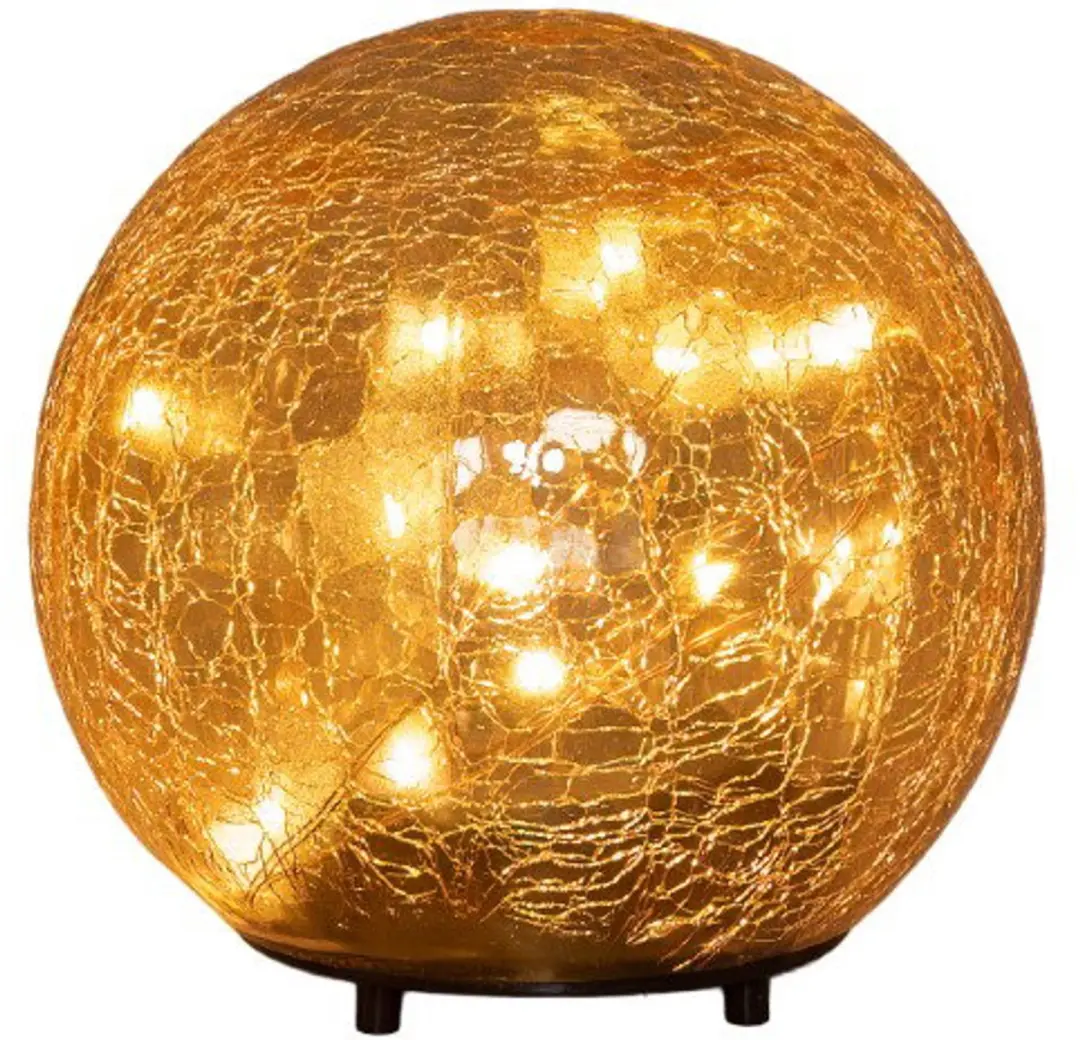 Bal crackle glas amber oplaadbaar 15 LED 12 cm Anna's Collection