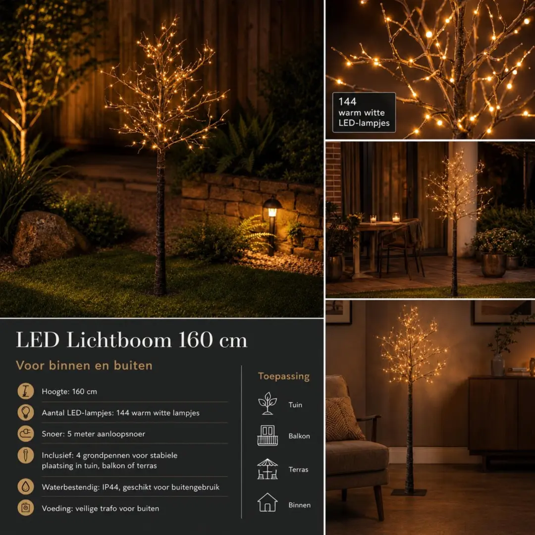 Anna's Collection Berkenboom Lichtboom 160cm Warm Wit - afbeelding 4 van 6