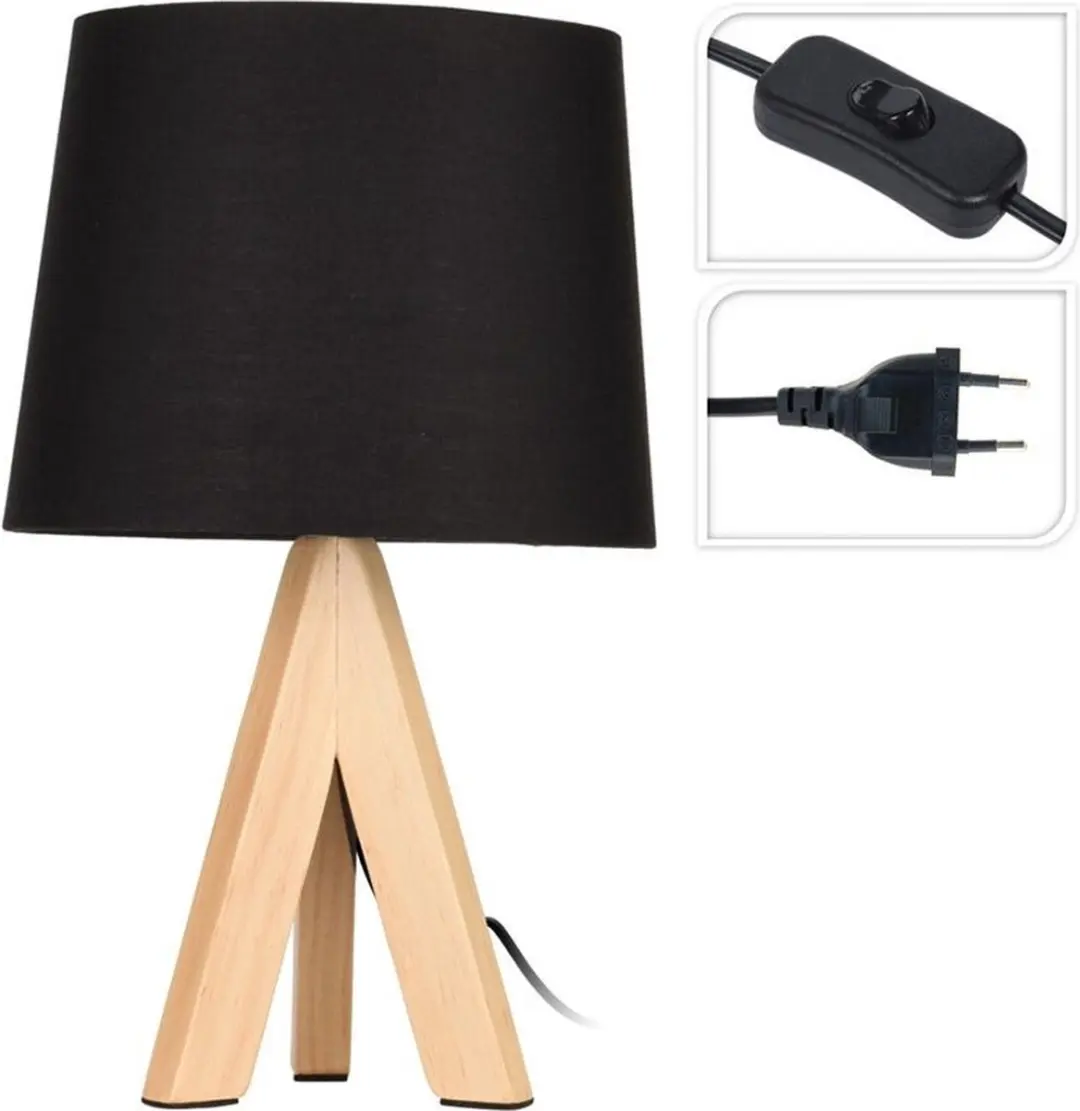 Excellent Houseware Koopmann Tafellamp zwart met houten poten - afbeelding 4 van 5