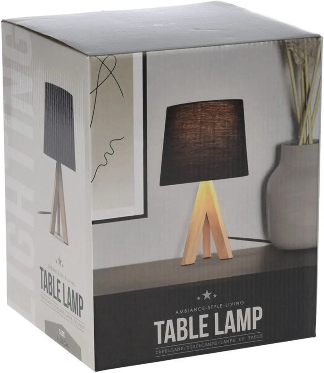 Excellent Houseware Koopmann Tafellamp zwart met houten poten - afbeelding 3 van 5