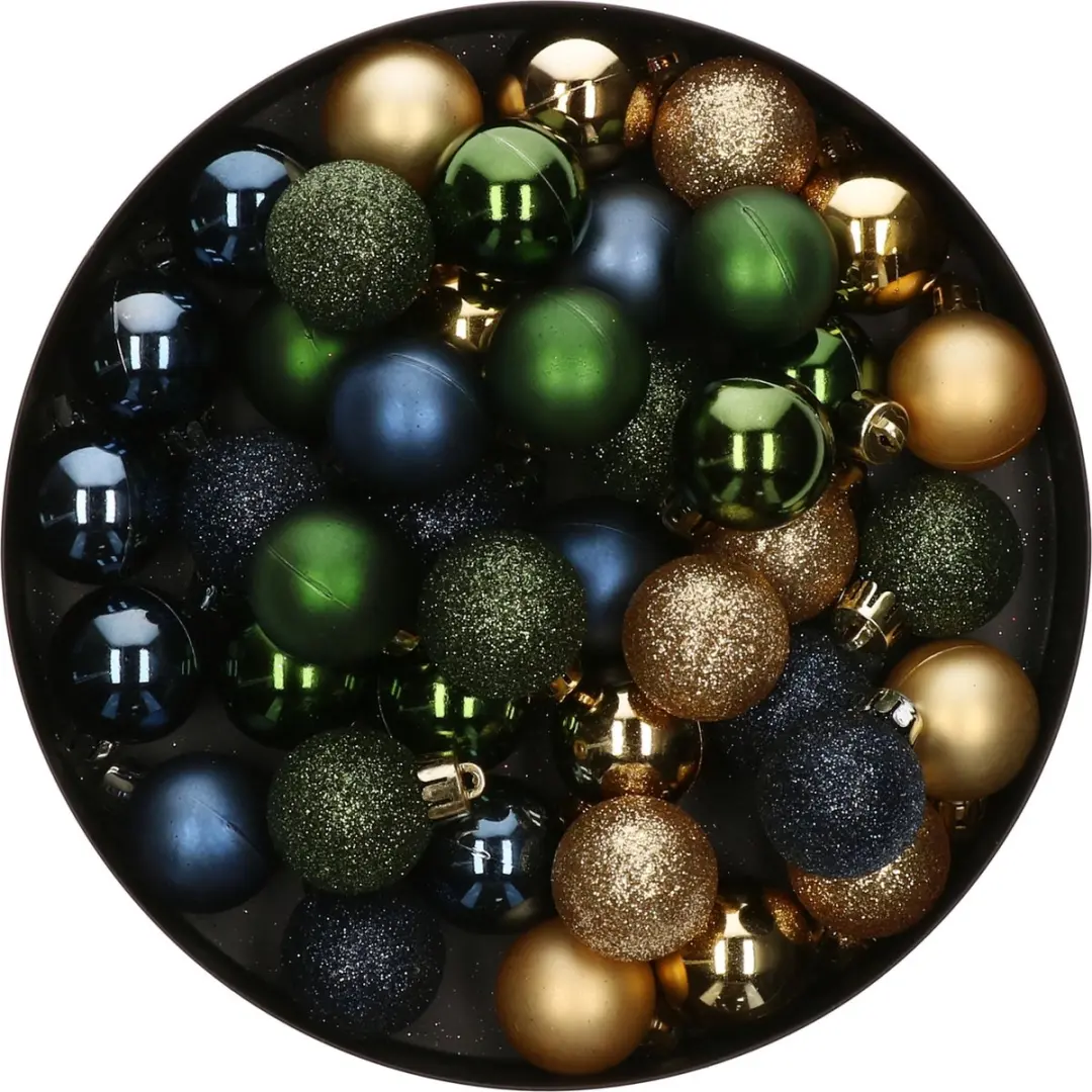 42x Stuks kunststof kerstballen mix donkergroen/goud/donkerblauw 3 cm