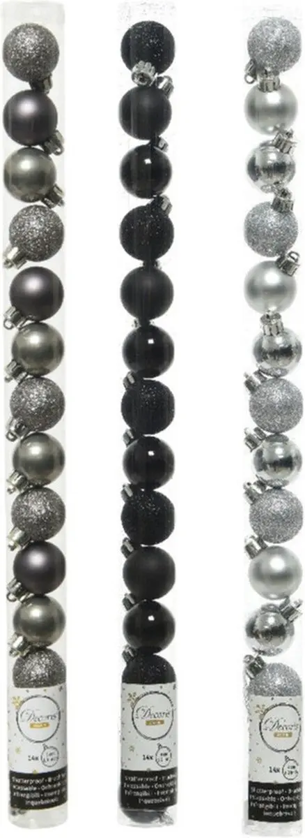 42x Stuks kunststof kerstballen mix zwart/antraciet grijs/zilver 3 cm