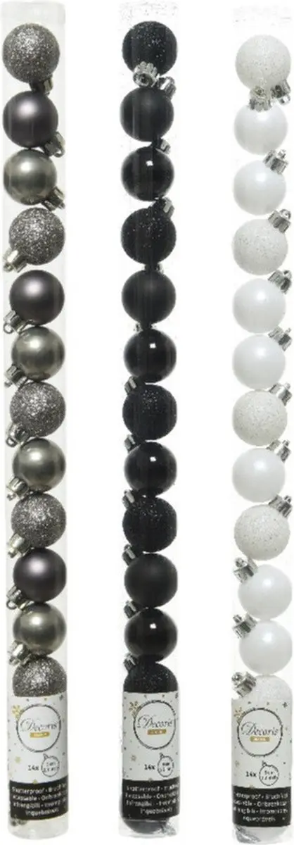 42x Stuks kunststof kerstballen mix zwart/antraciet grijs/wit 3 cm